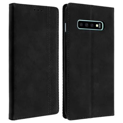 Avizar Vintage Black Wallet Book Case für Samsung Galaxy S10