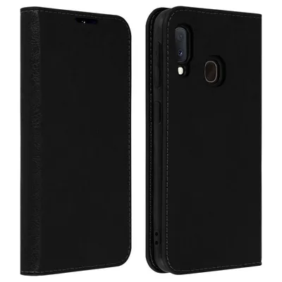 Avizar – Schwarzes Lederetui mit Brieftasche für Samsung Galaxy A20e