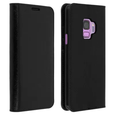 Avizar – Schwarzes Lederetui mit Brieftasche für Samsung Galaxy S9
