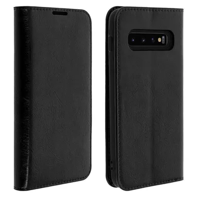 Avizar Schwarzes Leder-Brieftaschen-Buchetui für Samsung Galaxy S10