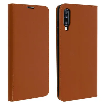 Avizar Hellbraune Leder-Brieftaschenhülle für Samsung Galaxy A70