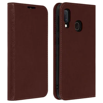 Avizar Braune Leder-Brieftaschenhülle für Samsung Galaxy A20e