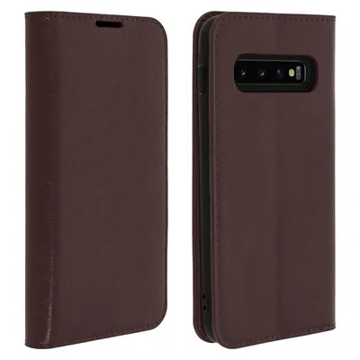 Avizar Dunkelbraune Leder-Brieftaschenhülle für Samsung Galaxy S10 Plus