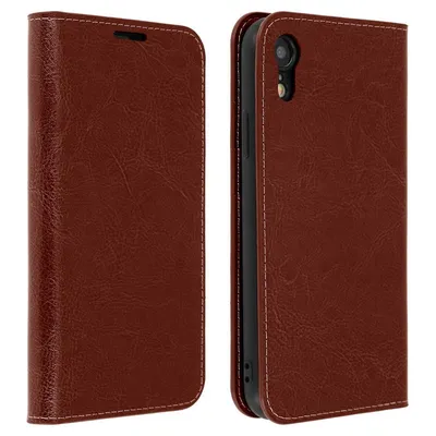 Avizar Dunkelbraune Lederhülle für iPhone XR