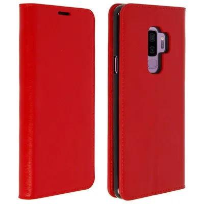 Avizar Rotes Lederetui im Brieftaschenformat für Samsung Galaxy S9 Plus