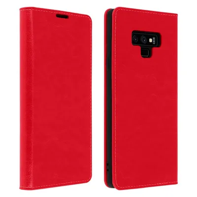 Avizar Rote Leder-Brieftaschenhülle für Samsung Galaxy Note 9