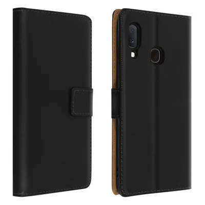 Avizar Schwarzes Leder-Bücheretui für Samsung Galaxy A20e