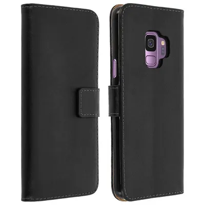 Avizar Schwarzes Leder-Bücheretui für Samsung Galaxy S9