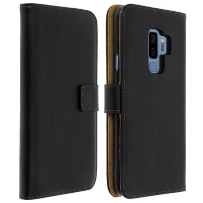 Avizar Schwarzes Leder-Bücheretui für Samsung Galaxy S9 Plus