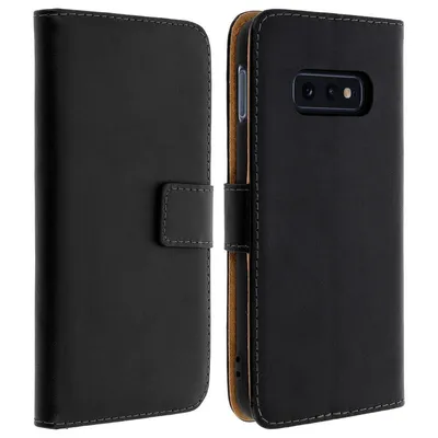 Avizar Schwarze Leder-Brieftaschenhülle für Samsung Galaxy S10e