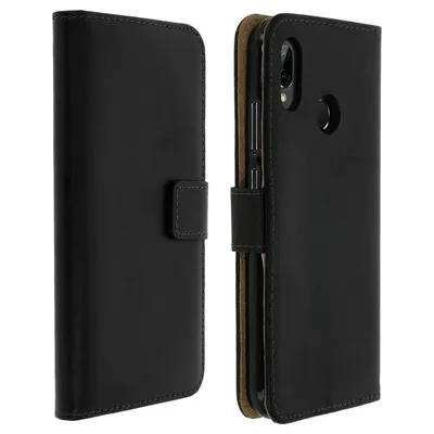 Avizar Book Cover Schwarze Lederhülle für Huawei P20 Lite