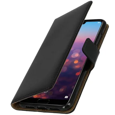 Avizar Schwarze Lederhülle mit Standfunktion für Huawei P20 Pro