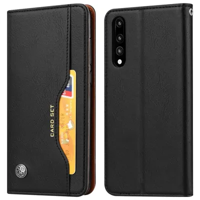 Avizar Schwarzes Leder-Bücheretui für Huawei P20 Pro