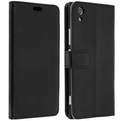 Avizar Schwarzes Wallet Book Case für Sony Xperia XA1