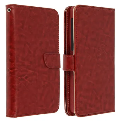 Avizar Braune Brieftaschenhülle für Smartphones von 5,3 bis 5,5 Zoll