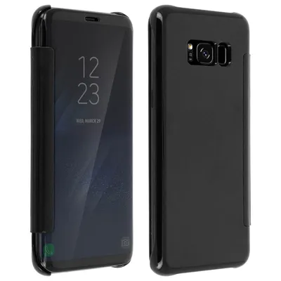 Avizar Bookcase für Samsung Galaxy S8, durchscheinend, Spiegeleffekt, Schwarz