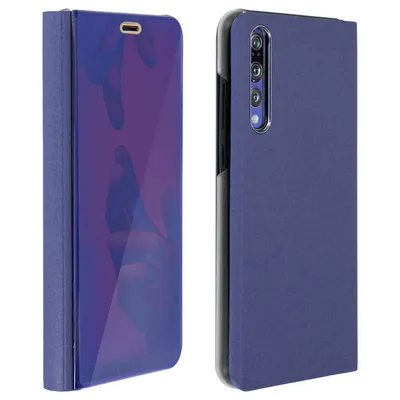 Avizar Dunkelblaue, durchscheinende Bücherhülle mit Spiegeleffekt für Huawei P20 Pro