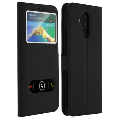 Avizar Schwarze Doppelfensterhülle für Huawei Mate 20 Lite