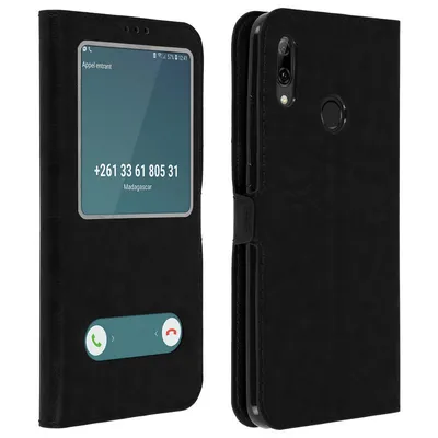 Avizar Schwarzes Bookcase mit Doppelfenster für Huawei P Smart 2019/Honor 10 Lite