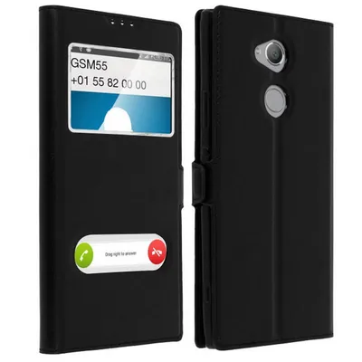 Avizar Schwarzes Bookcase mit Doppelfenster für Sony Xperia XA2