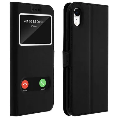 Avizar Schwarzes Bookcase mit Doppelfenster für iPhone XR