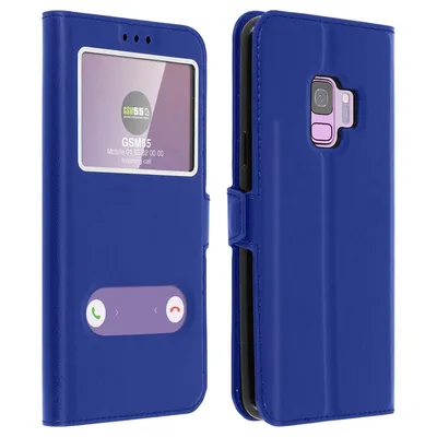 Avizar Blaue Doppelfenster-Bücherhülle für Samsung Galaxy S9