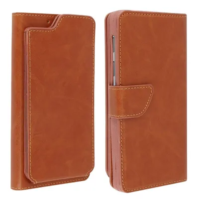 Avizar Braune Brieftaschenhülle für Smartphones von 5" bis 5,3"