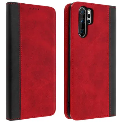 Avizar Rote zweifarbige Brieftaschenhülle mit Standfunktion für Huawei P30 Pro