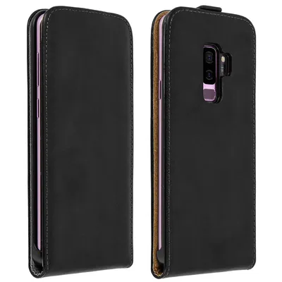 Avizar Vertikale Lederhülle in Schwarz für Samsung Galaxy S9 Plus