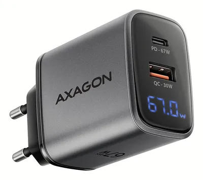 Ladegerät Axagon ACU-PQ67D 67W USB-C und USB-A GaN Schwarz/Grau