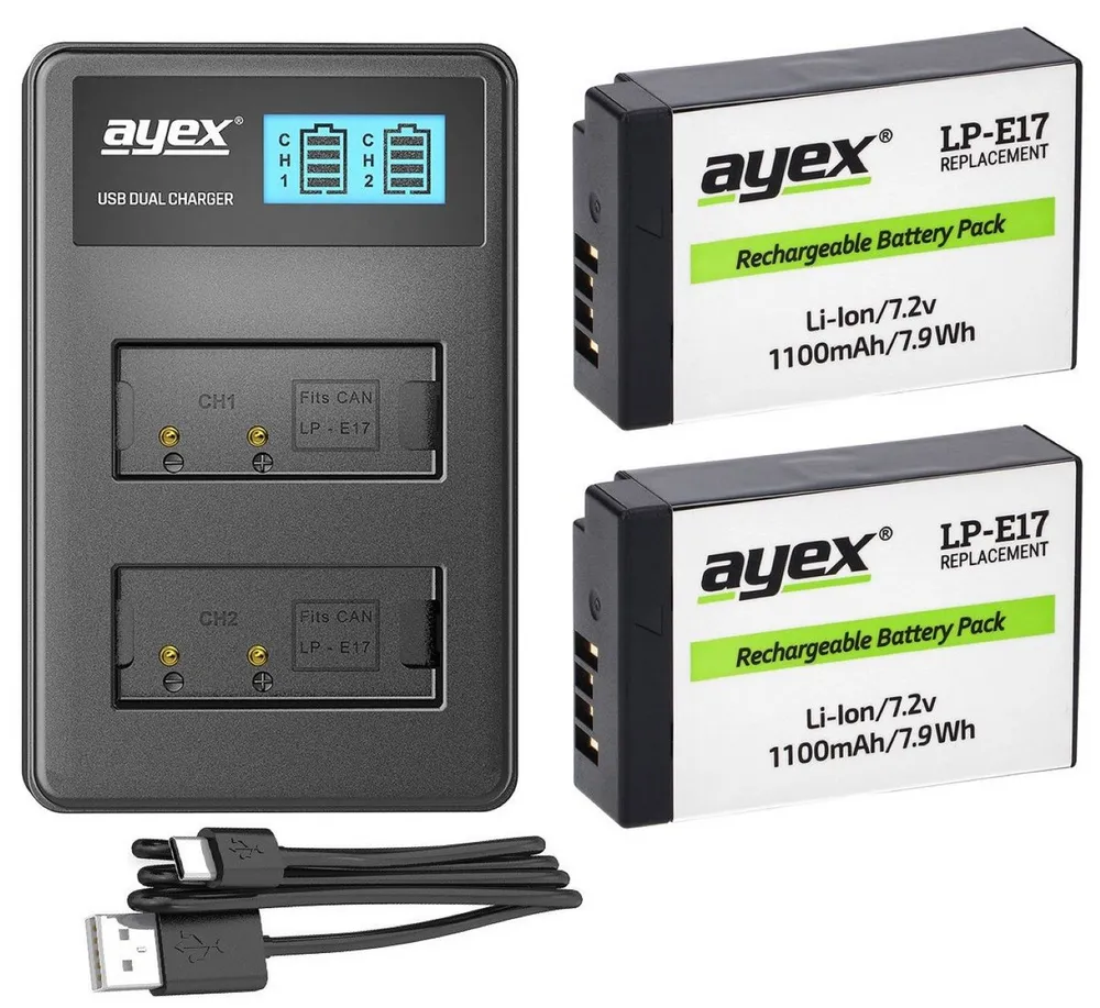 ayex 2x LP-E17 Akku + USB Dual Ladegerät Kamera-Akku
