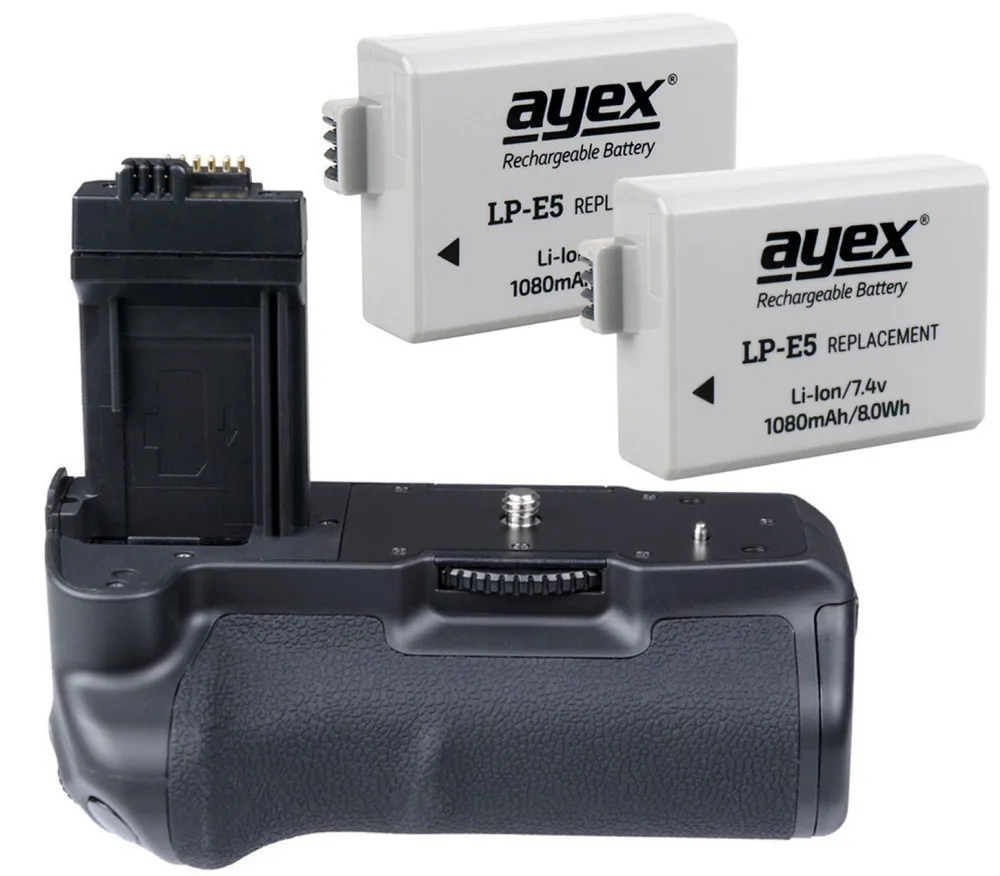 ayex Batteriegriff für Canon EOS 1000D 500D 450D wie BG-E5 inkl. 2x LP-E5 Akku