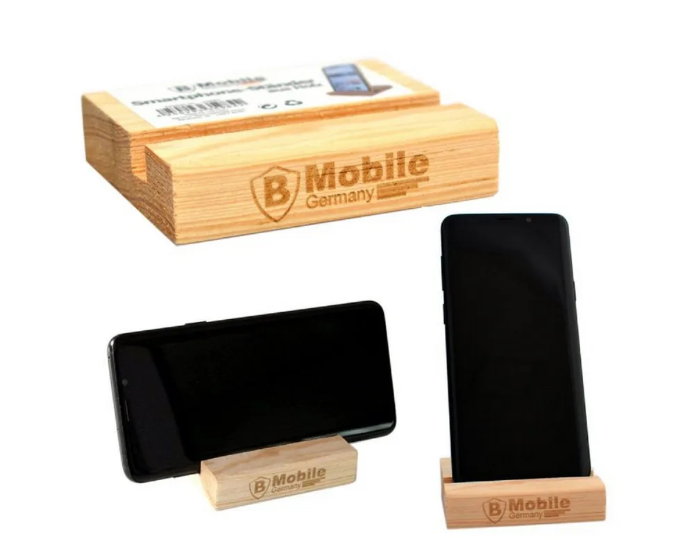 B-Home Handy-Halterung Smartphone-Ständer aus Holz – Universelle Halterung für Handy