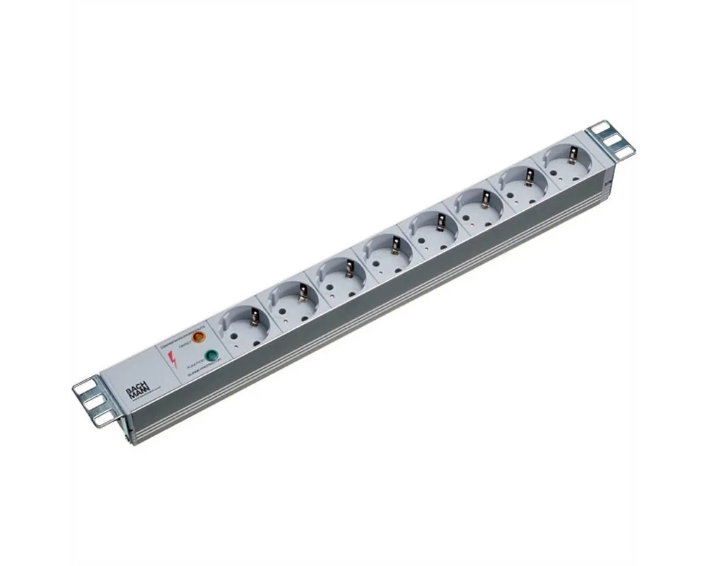 Bachmann 19" Steckdosenleiste 8-fach mit ÜS ohne Schalter Steckdosenleiste (Kabellänge 2 m), 333.404