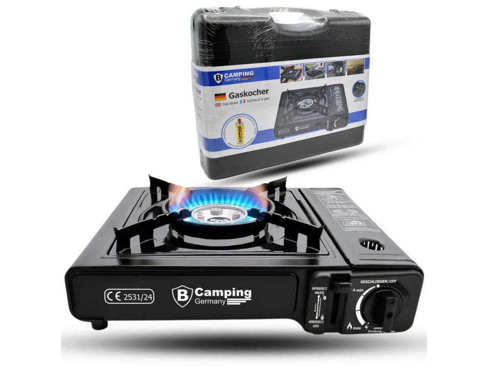 bahama Gaskocher für Gas Kartuschen 227g mobiler Camping Kocher Outdoor 1-flammig, (Butangaskocher Gasherd, 1-St), Campingkocher Kartuschenkocher 1-flammig mit Trage-Koffer