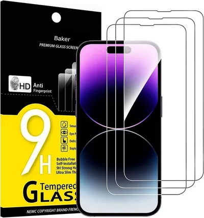 Baker Displayschutzglas 3 Stück Panzerglas Schutzglas für iPhone 15, iPhone 15 Plus, iPhone 15 Pro, iPhone 15 Pro Max, iPhone 16, iPhone 16 Plus, iPhone 16 Pro, iPhone 16 Pro Max, 3 Pack, Sichtschutz, 9H Härte, HD Displayschutzfolie, 0.33mm Ultra-klar
