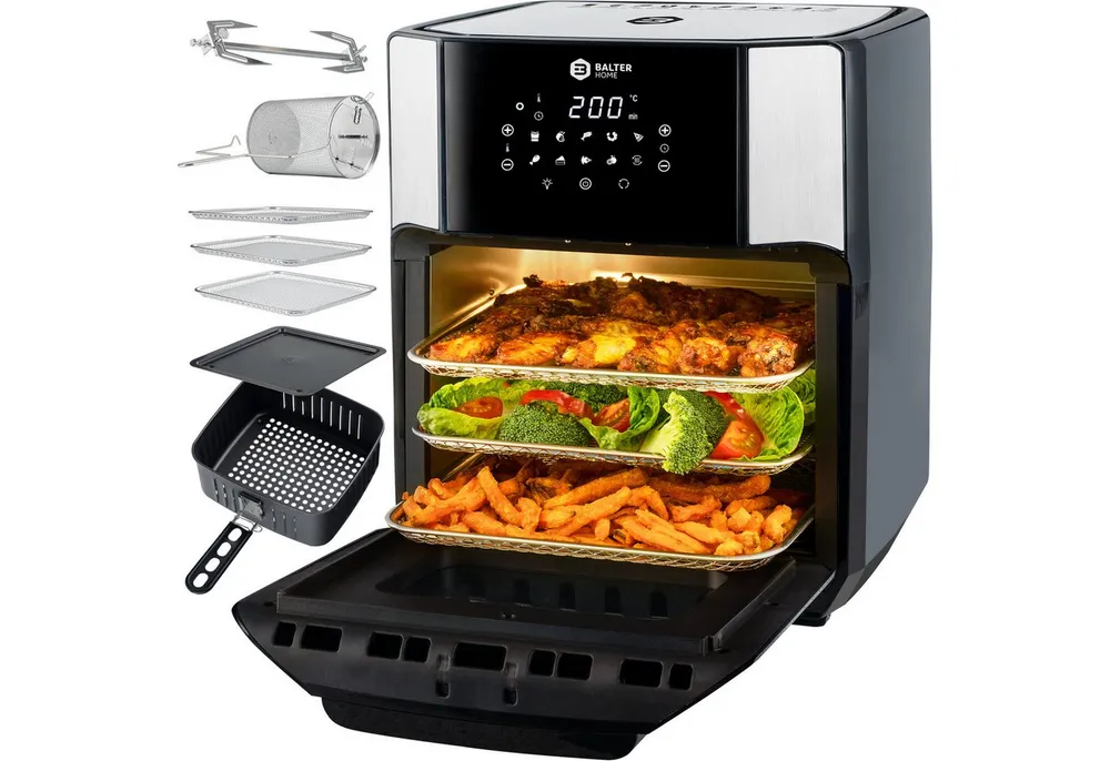 Balter Heißluftfritteuse, 12 Liter, Mini Backofen, Dörrautomat, 10 Programme, Rezeptheft