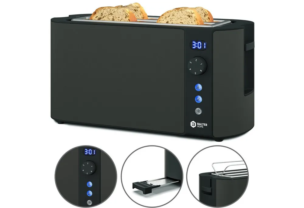 Balter Toaster Toaster TS-04-LCD Edehlstahl Grau, Langschlitz, für bis 4 Scheiben, 1500 W, LCD-Anzeige