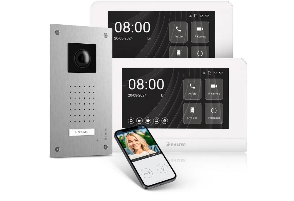 Balter Video-Türsprechanlage Entri Set L Video Türsprechanlage 2 Monitore (2-tlg., Smartphone App, 2 Monitore)