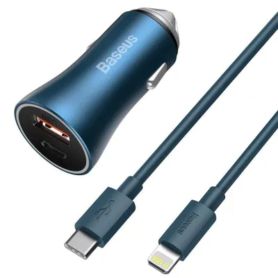 Auto-Ladegerät Baseus Golden Contactor Pro 40W USB-C und USB Blau