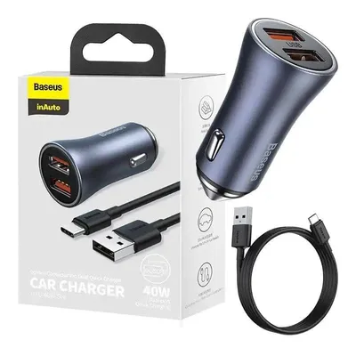 Auto-Ladegerät Baseus Golden Contactor Pro 40W 2x USB Grau + USB-C Kabel 1m