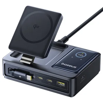Baseus Nomos 5-in-1 Qi2 140W Kabellose Ladestation 2xUSB-C+1xUSB-A LED Digitalanzeige