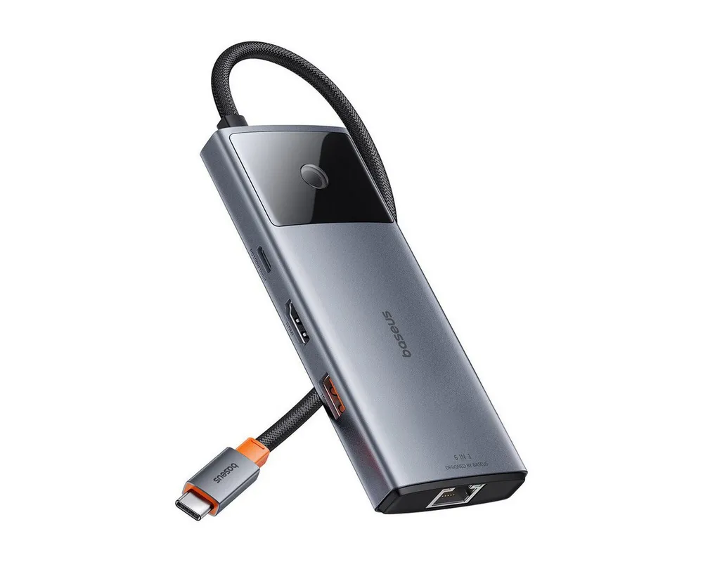 Baseus USB-HUB 6in1 USB-A/USB-C/USB-C PD/HDMI/RJ45 – schwarz USB-Adapter