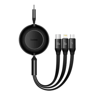 USB-Kabel Baseus CAMJ010201 3-in-1 Bright Mirror 100W 1,1 m Schwarz Retraktives Design
