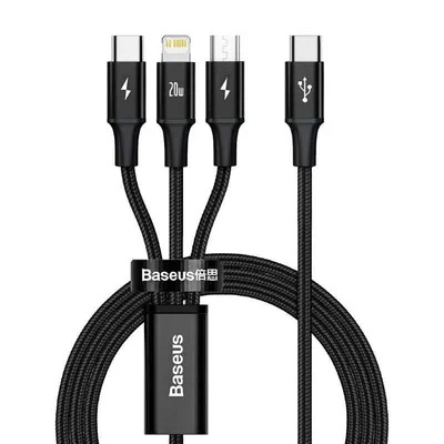 Kabel Baseus Rapid 3-in-1 USB A zu USB-C/Micro USB/Lightning 1,5 m Schwarz