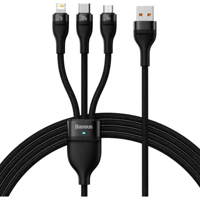 Kabel USB Baseus Flash Series 3 in 1, 1,2 m, 100W, Schwarz
