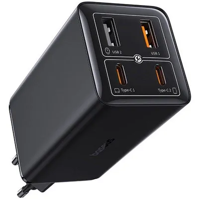Ladegerät Baseus GaN6 Pro 100W 2x USB-C 2x USB-A inkl. 1m USB-C Kabel Schwarz