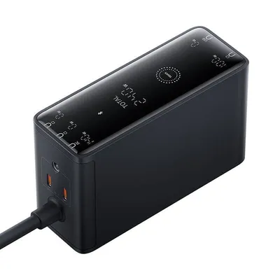 Baseus GaN 3C+U+DC 240W Smart-Desktop-Schnellladegerät + 240W DC-DC-Kabel 1m Schwarz