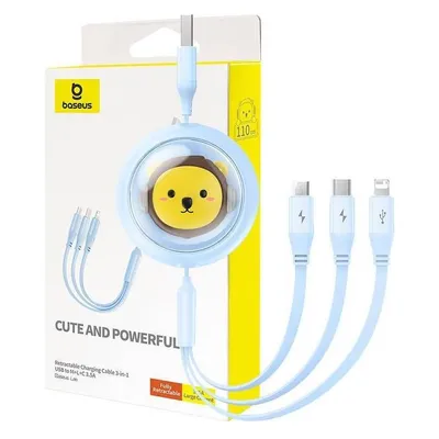 Baseus USB cable 3-in-1 charging cable USB to USB-C, USB-M, Lightning 3.5A, 1.1m (blue)