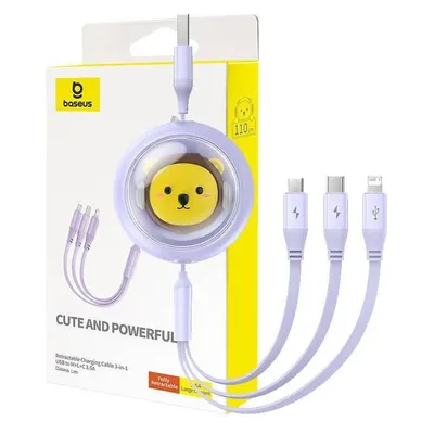Baseus Charging Cable 3w1 USB to USB-C, USB-M, Lightning 3,5A, 1,1m (purple)
